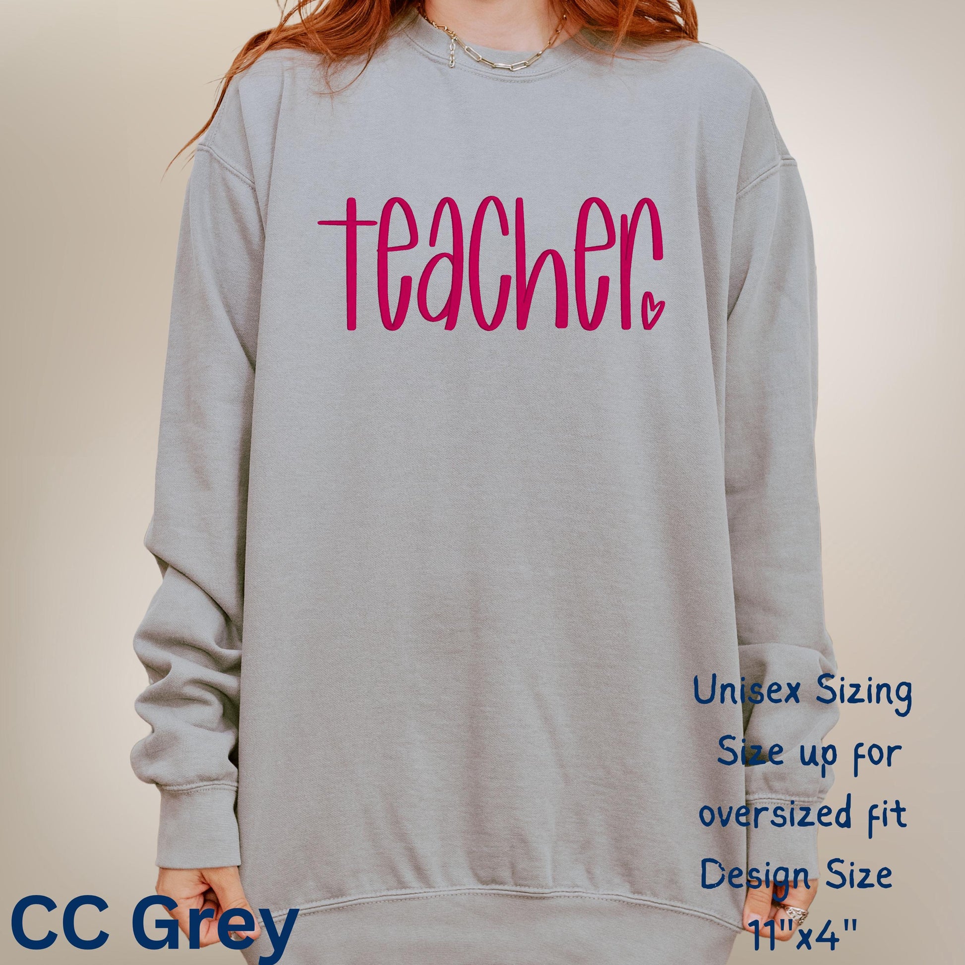 Comfort Colors crewneck sweatshirt mockup showing unisex sizing and relaxed fit