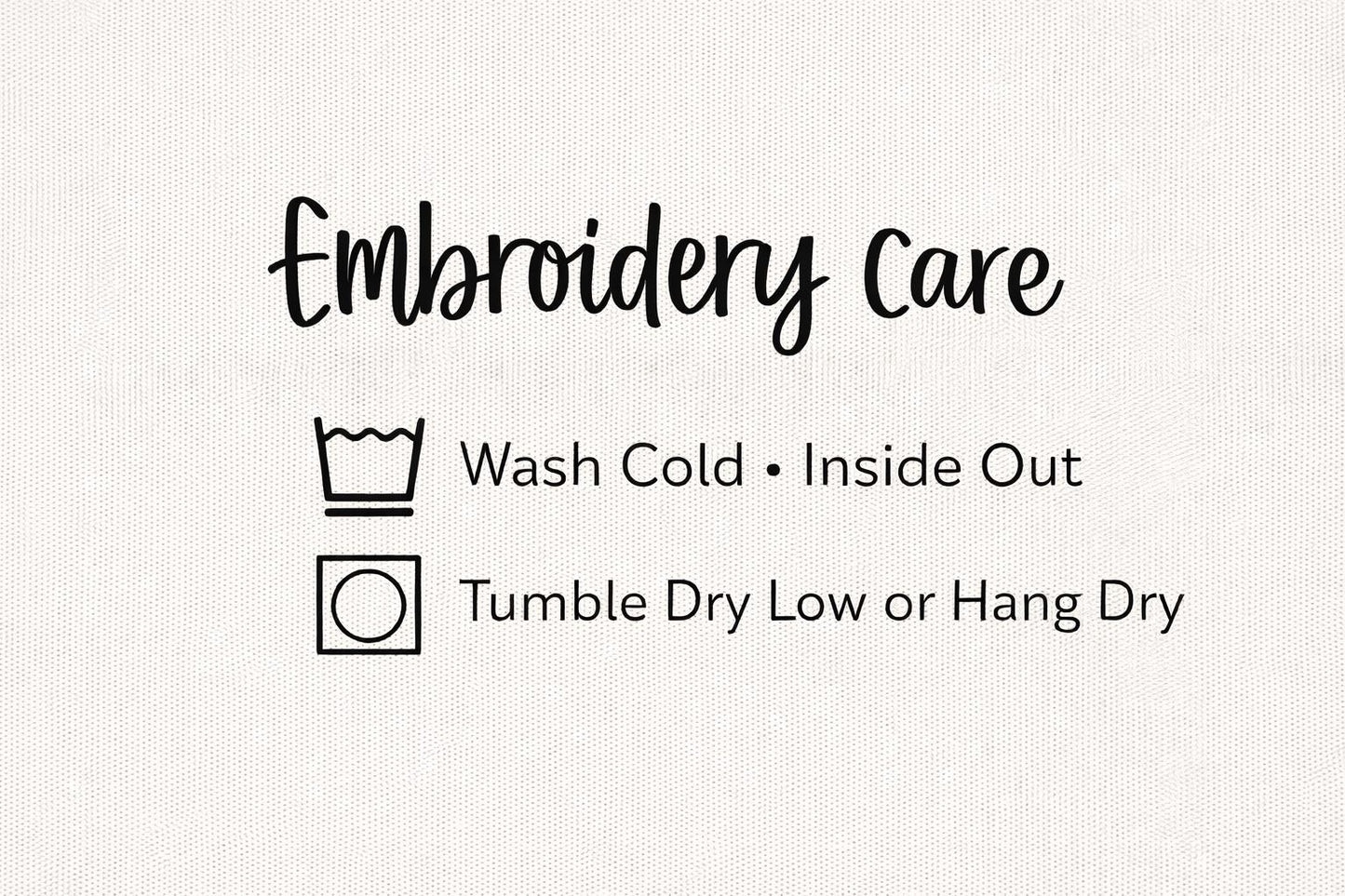 Care instructions for embroidered Comfort Colors teacher sweatshirt including machine wash cold