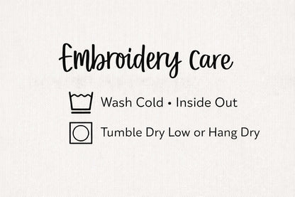 Care instructions for embroidered Comfort Colors teacher sweatshirt including machine wash cold