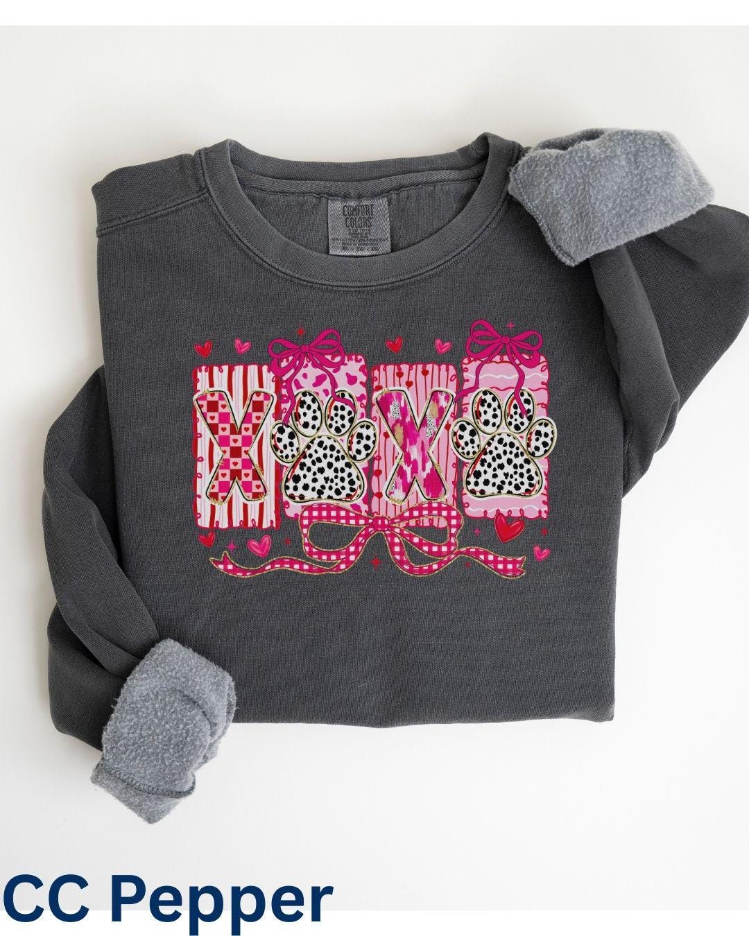 XOXO paw print dog lover shirt printed on Comfort Colors pepper crewneck sweatshirt