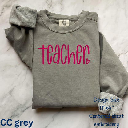 mockup showing approximate embroidery size and centered chest placement for teacher design