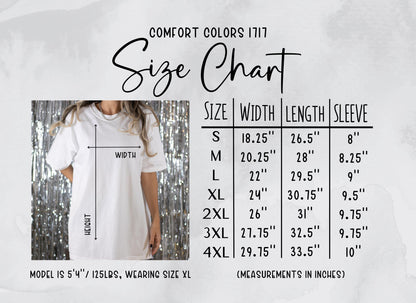 Comfort Colors Size chart for the 1717 Tshirt