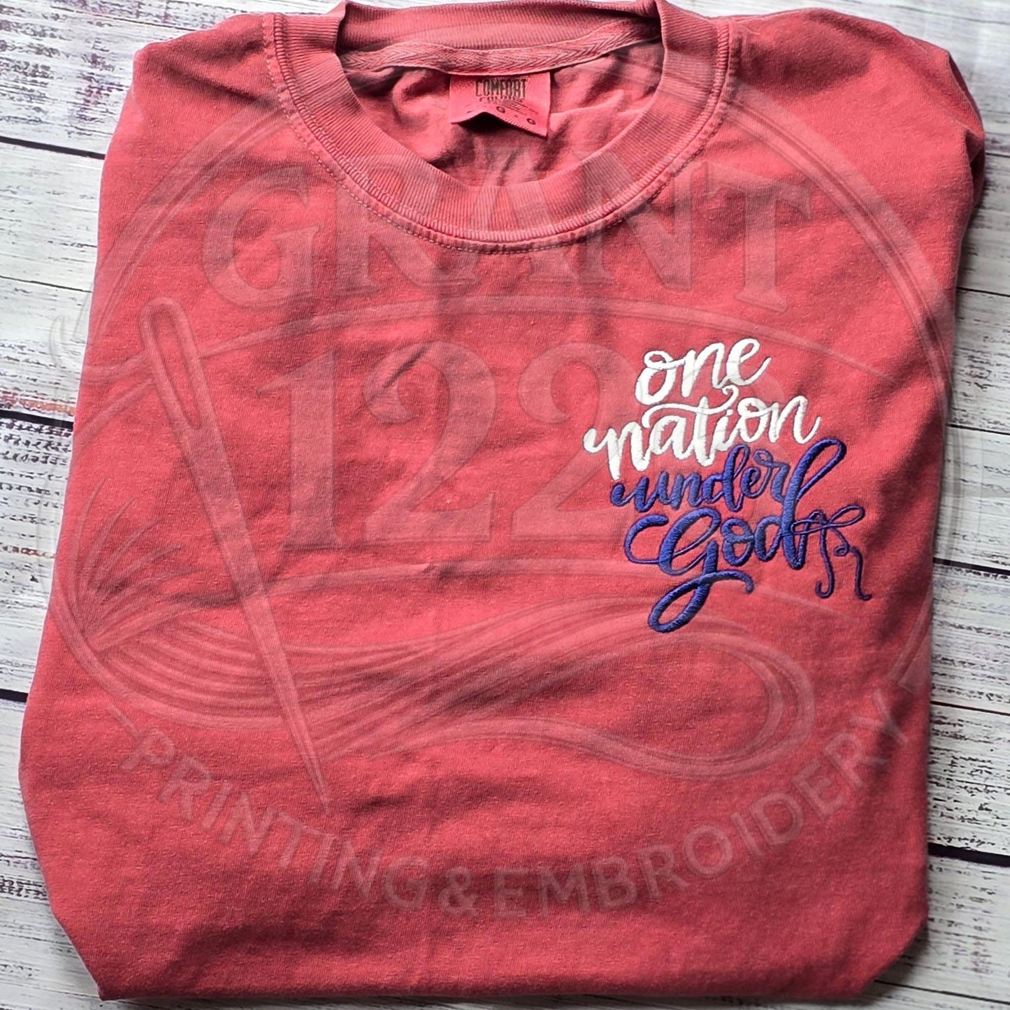 Brick comfort colors tshirt with left chest embroidery