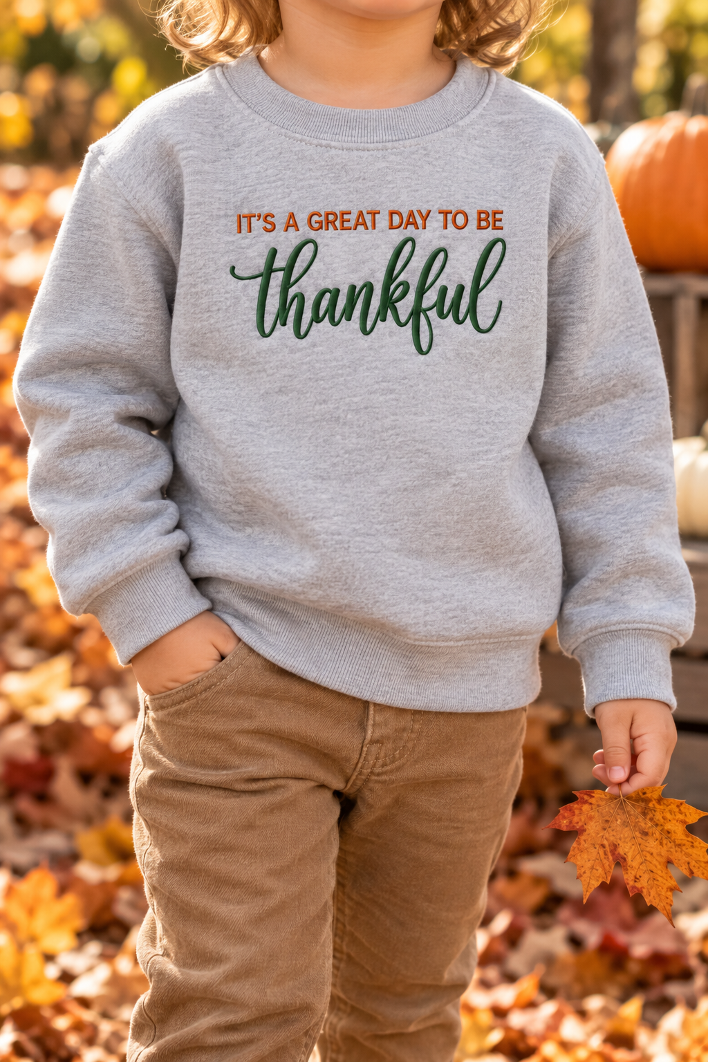 Toddler Sport Grey thankful embroidered sweatshirt