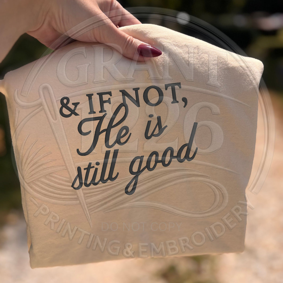 Ivory Daniel 3:18 Bible verse shirt with full-chest embroidery