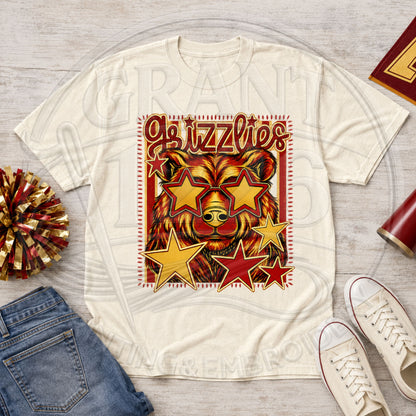 Ivory Labette County Grizzlies T-shirt with vintage bear mascot and red gold star graphic