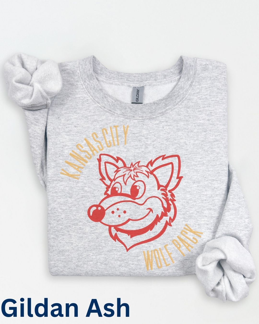 Ash grey Kansas City Wolf Pack embroidered football crewneck sweatshirt