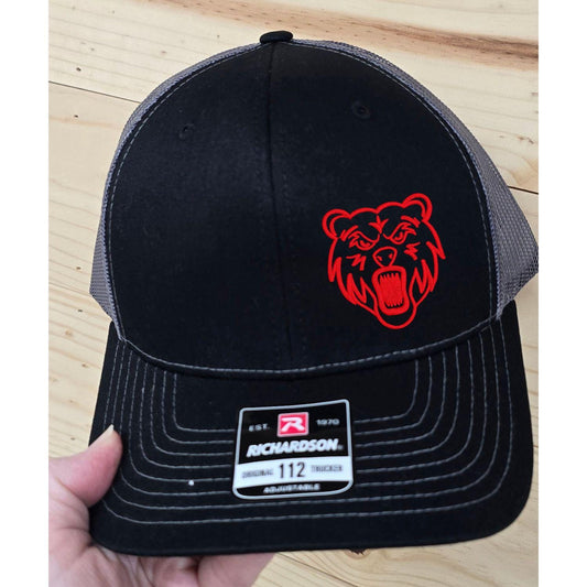 Labette County Grizzlies black Richardson 112 hat with red embroidered mascot