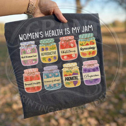 Folded women’s health nurse shirt outdoors on charcoal Comfort Colors tee
