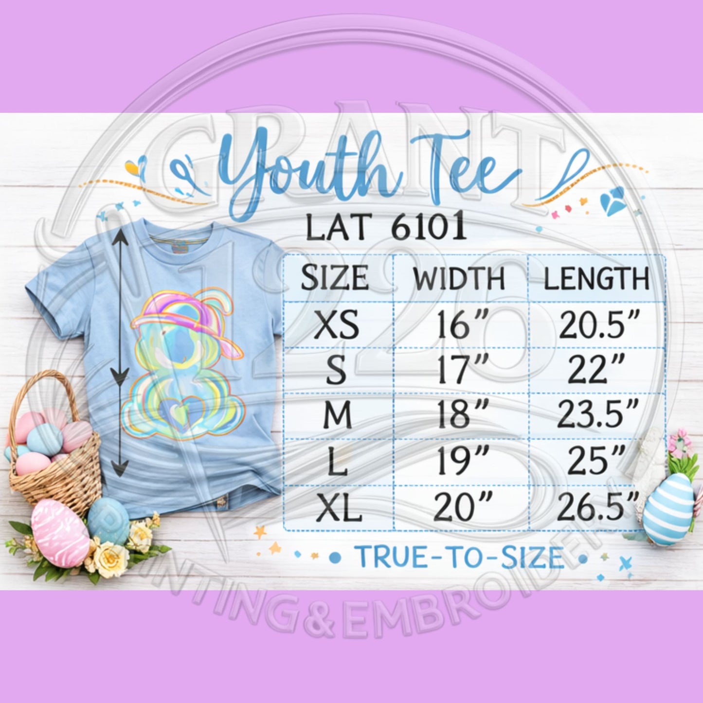 youth Easter shirt size chart