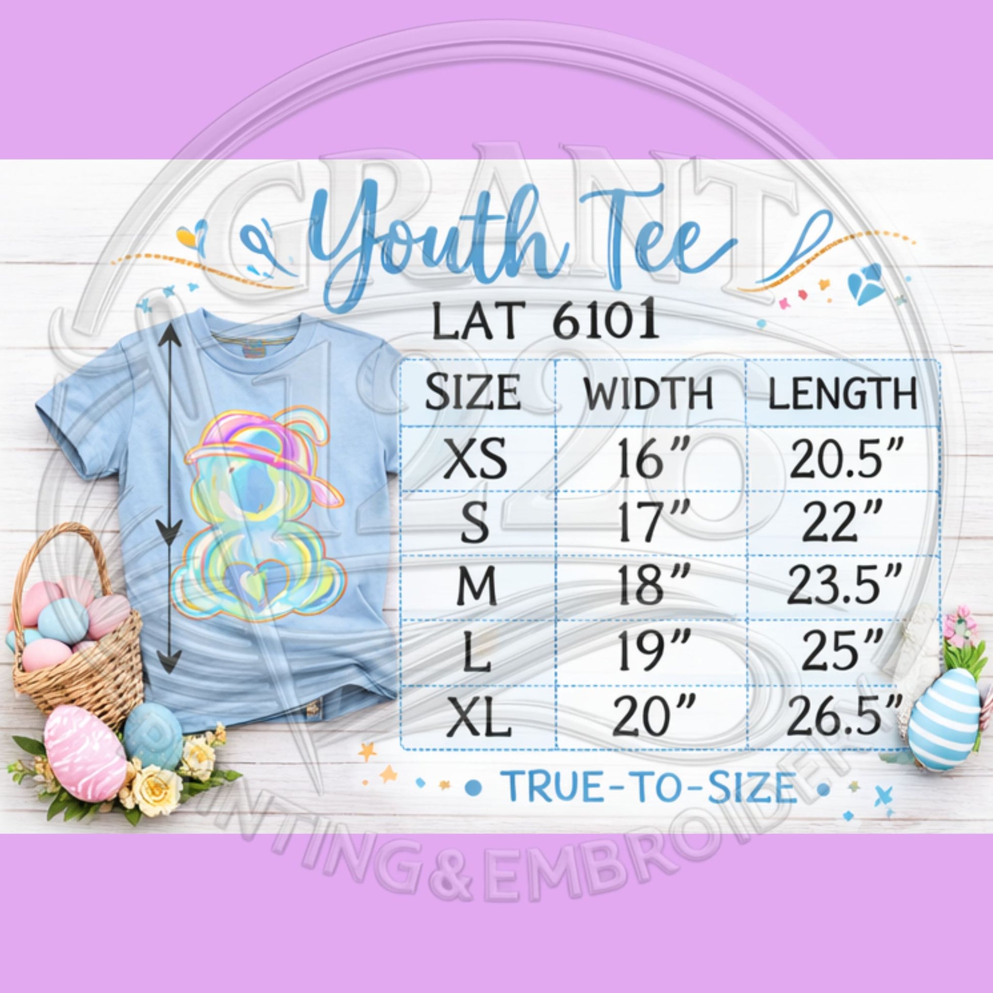 youth Easter shirt size chart