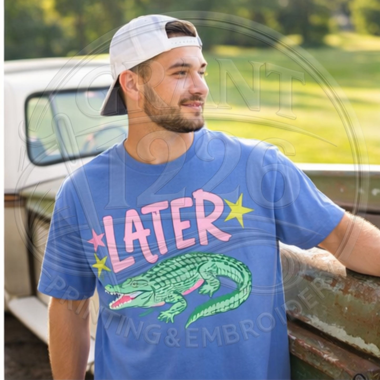 cute alligator shirt summer outfit comfort colors blue tee
