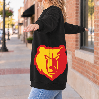 LCHS Grizzlies black crewneck with official side-seam grizzly mascot