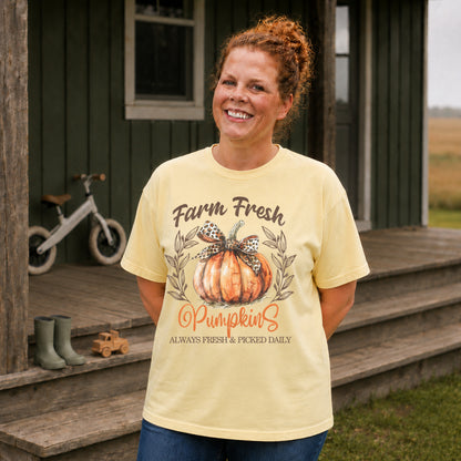 Butter Comfort Colors short sleeve leopard bow pumpkin fall graphic T-shirt