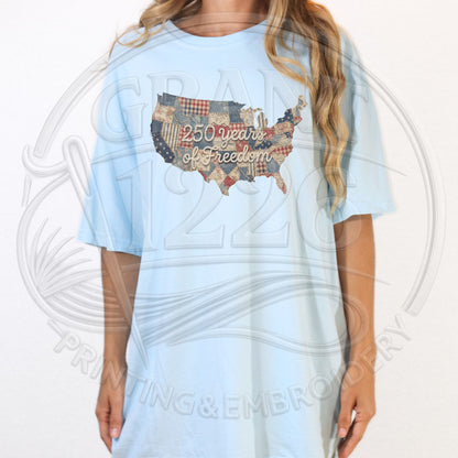 Light blue America 250 patriotic graphic tee for women