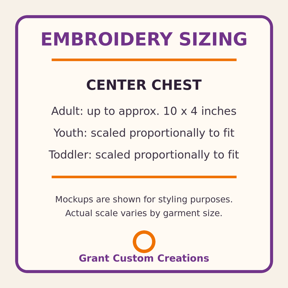 Little Halloween Trio center chest embroidery sizing guide