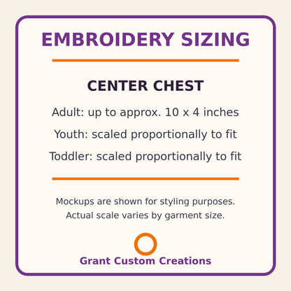 Little Halloween Trio center chest embroidery sizing guide