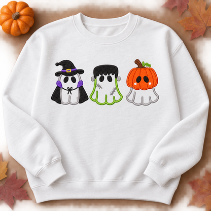 White Little Halloween Trio embroidered sweatshirt flat lay