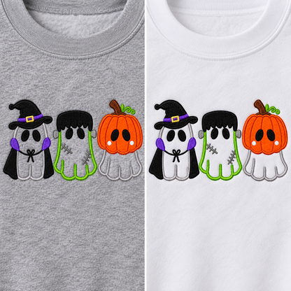 White and Sport Grey Little Halloween Trio sweatshirt color comparison