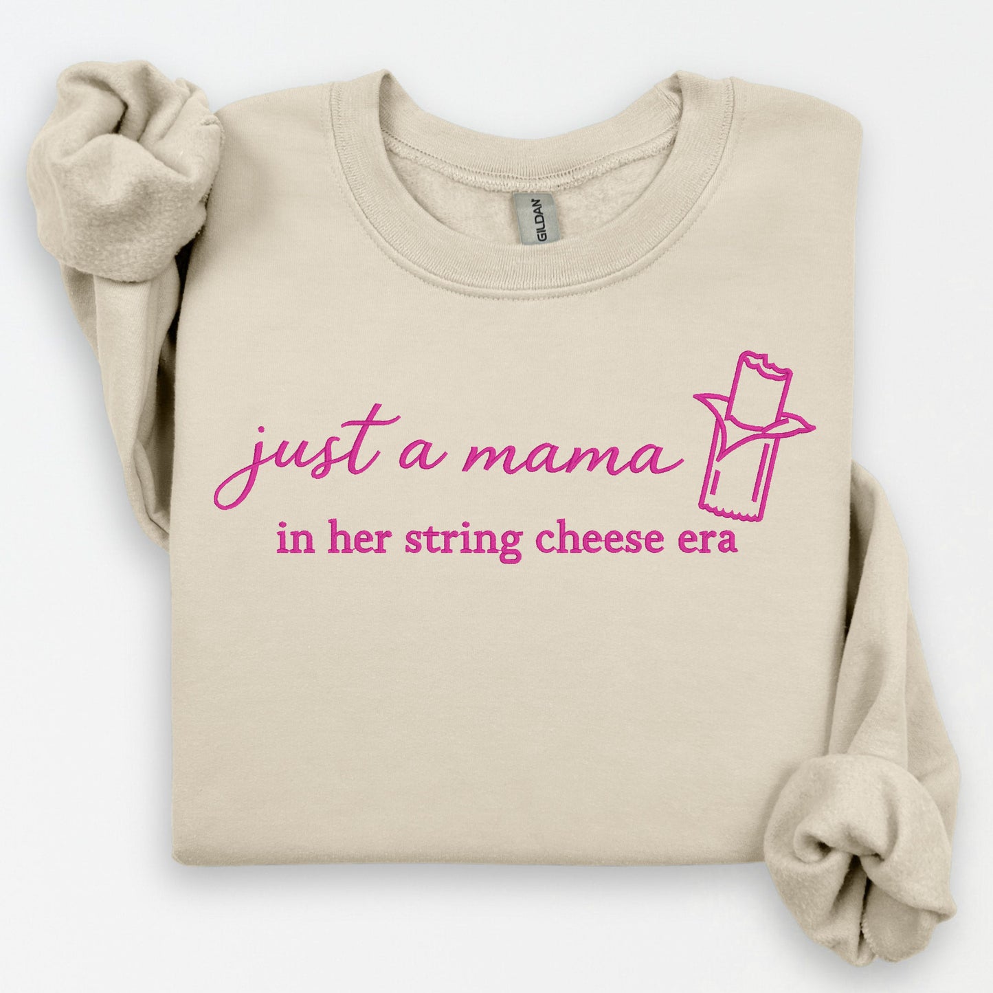String Cheese Era mama embroidered sweatshirt flat lay sand