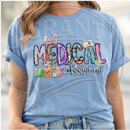 Chambray blue Easter medical assistant shirt