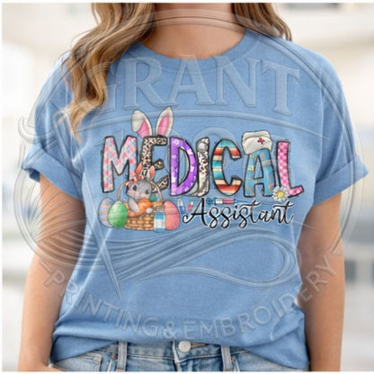 Medical assistant Easter shirt worn in clinic setting