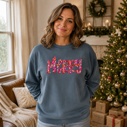 Merry Sequin Christmas Sweatshirt | Comfort Colors Crewneck – hero product photo