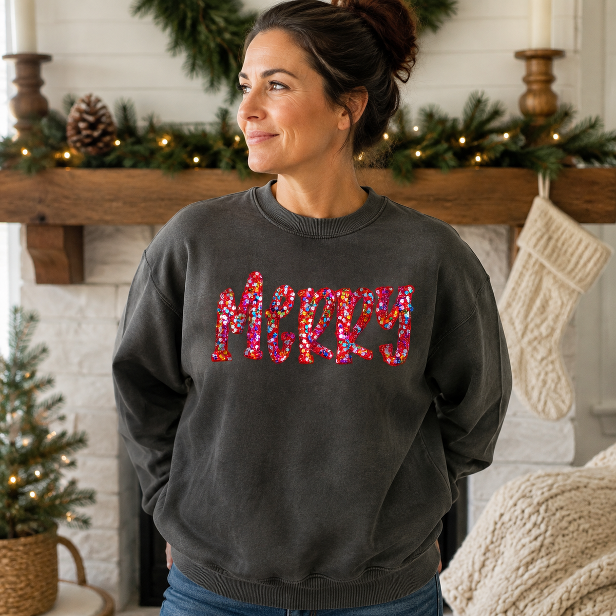 Merry Sequin Christmas Sweatshirt | Comfort Colors Crewneck – shirt color example