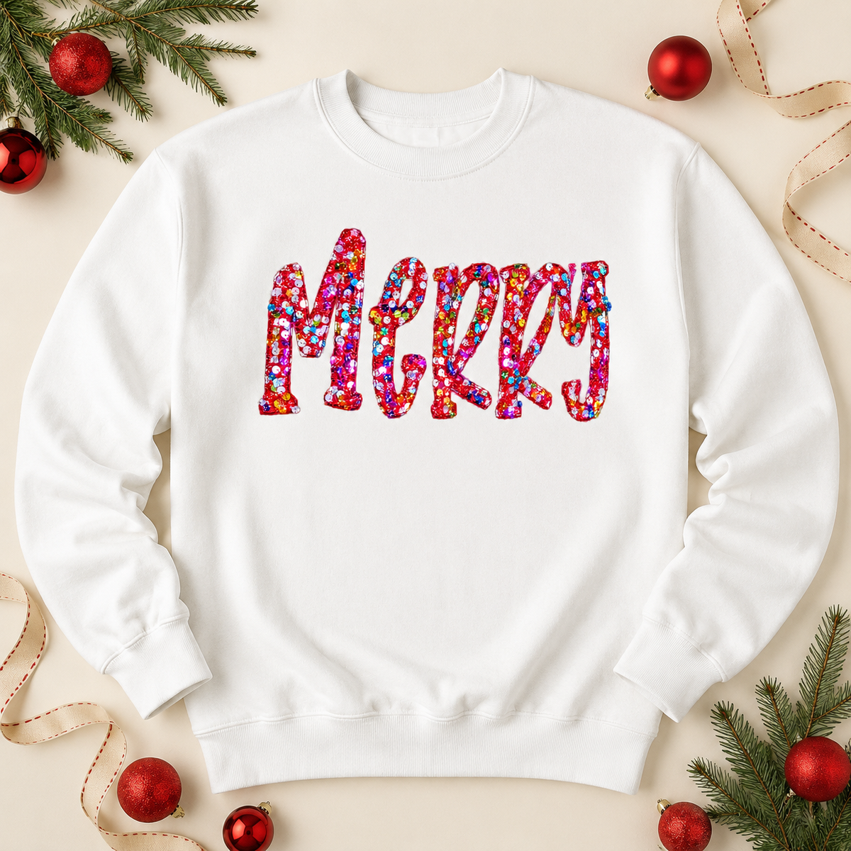 Merry Sequin Christmas Sweatshirt | Comfort Colors Crewneck – lifestyle product photo