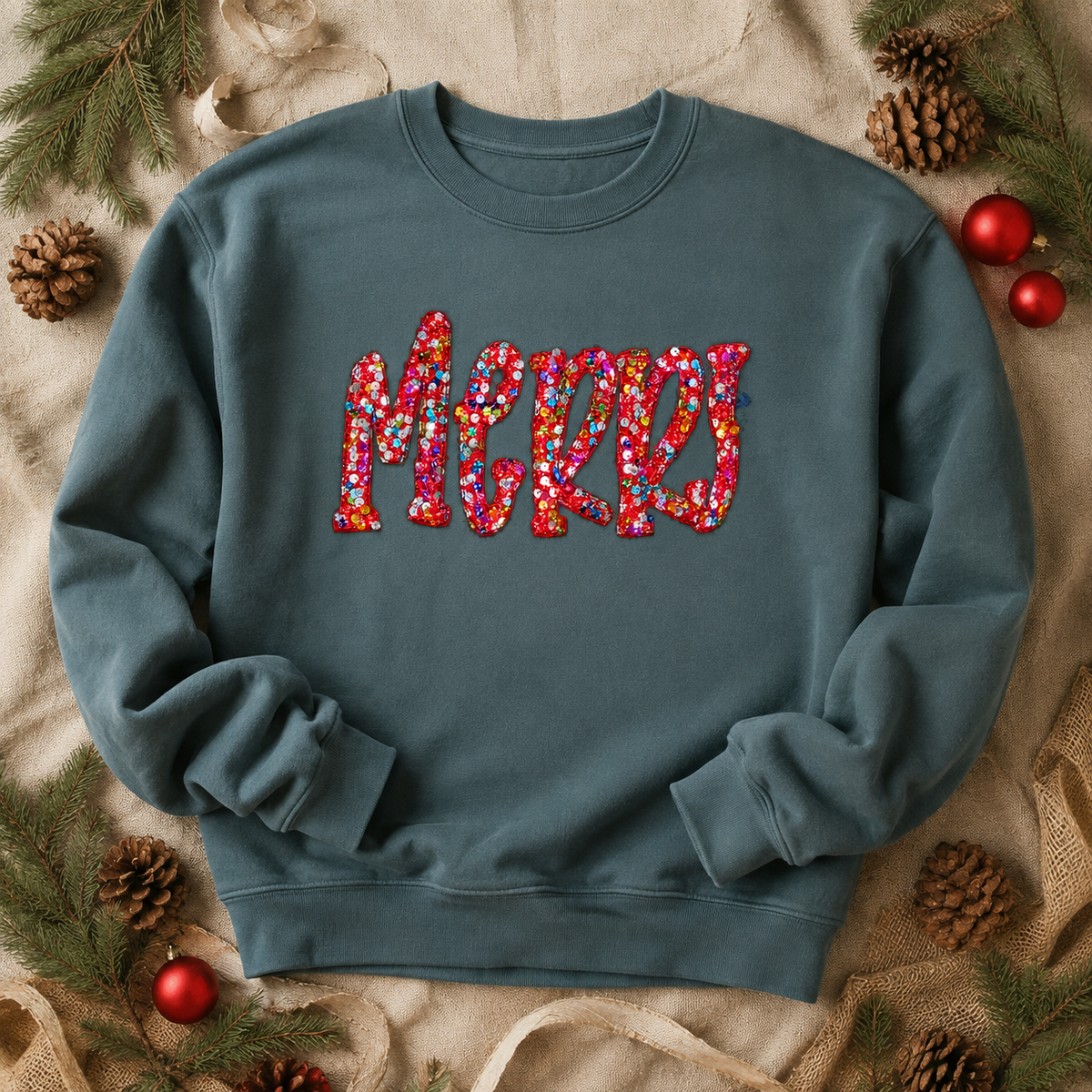 Merry Sequin Christmas Sweatshirt | Comfort Colors Crewneck – gift idea