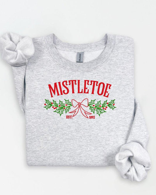 Mistletoe embroidered Gildan Christmas sweatshirt with a minimal festive design