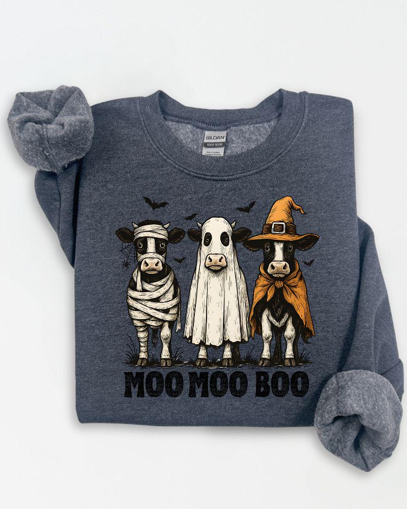 Funny Halloween cow DTG fall crewneck