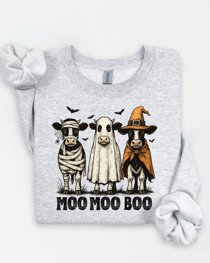 Moo Moo Boo cow sweatshirt graphic detail