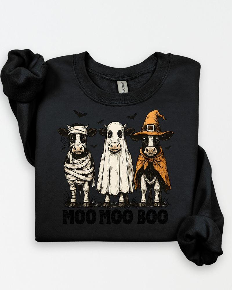 Halloween cow Gildan sweatshirt front view