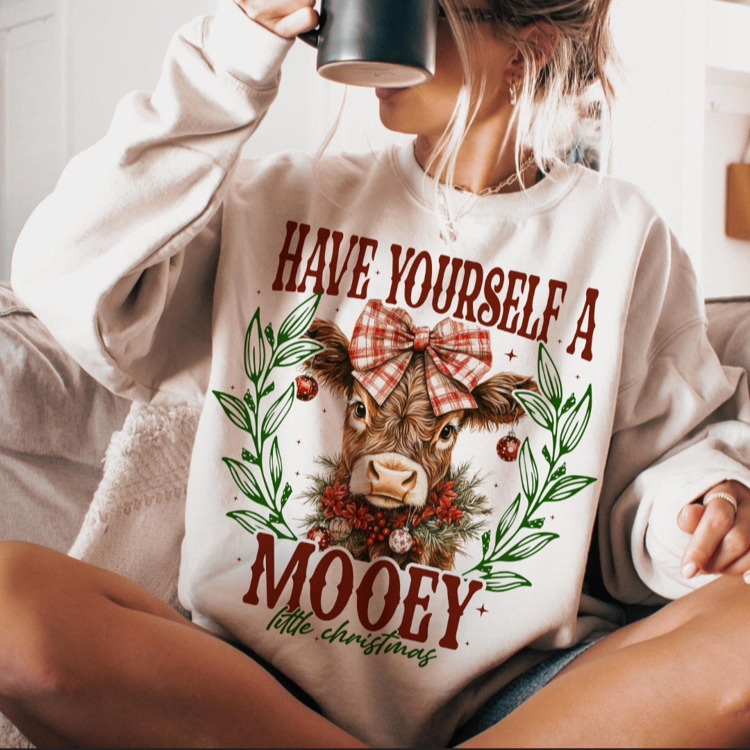 Mooey Christmas farm sweatshirt styled product view
