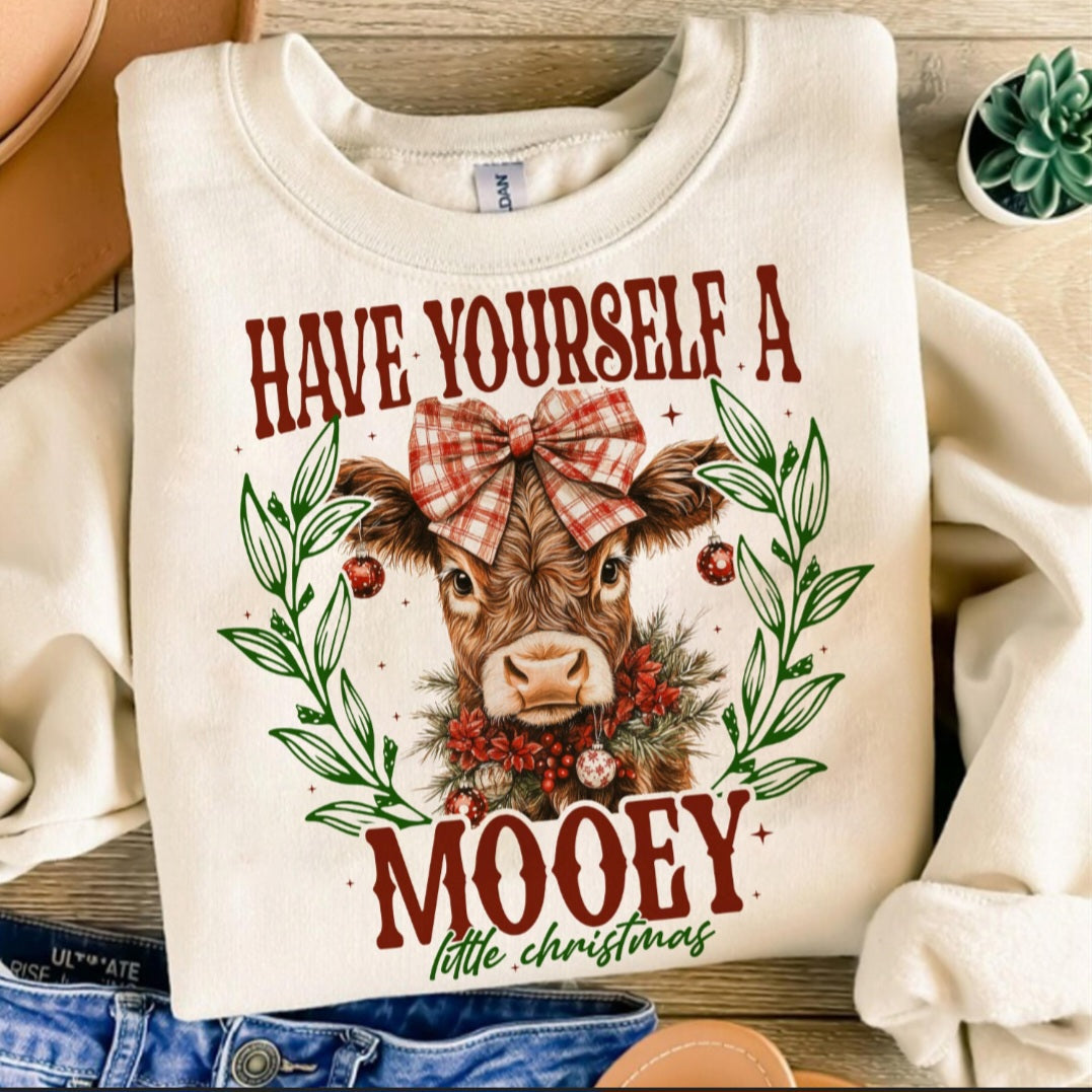 Have Yourself a Mooey Christmas sweatshirt design close-up