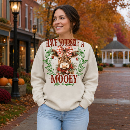 Have Yourself a Mooey Christmas sand sweatshirt fall lifestyle photo
