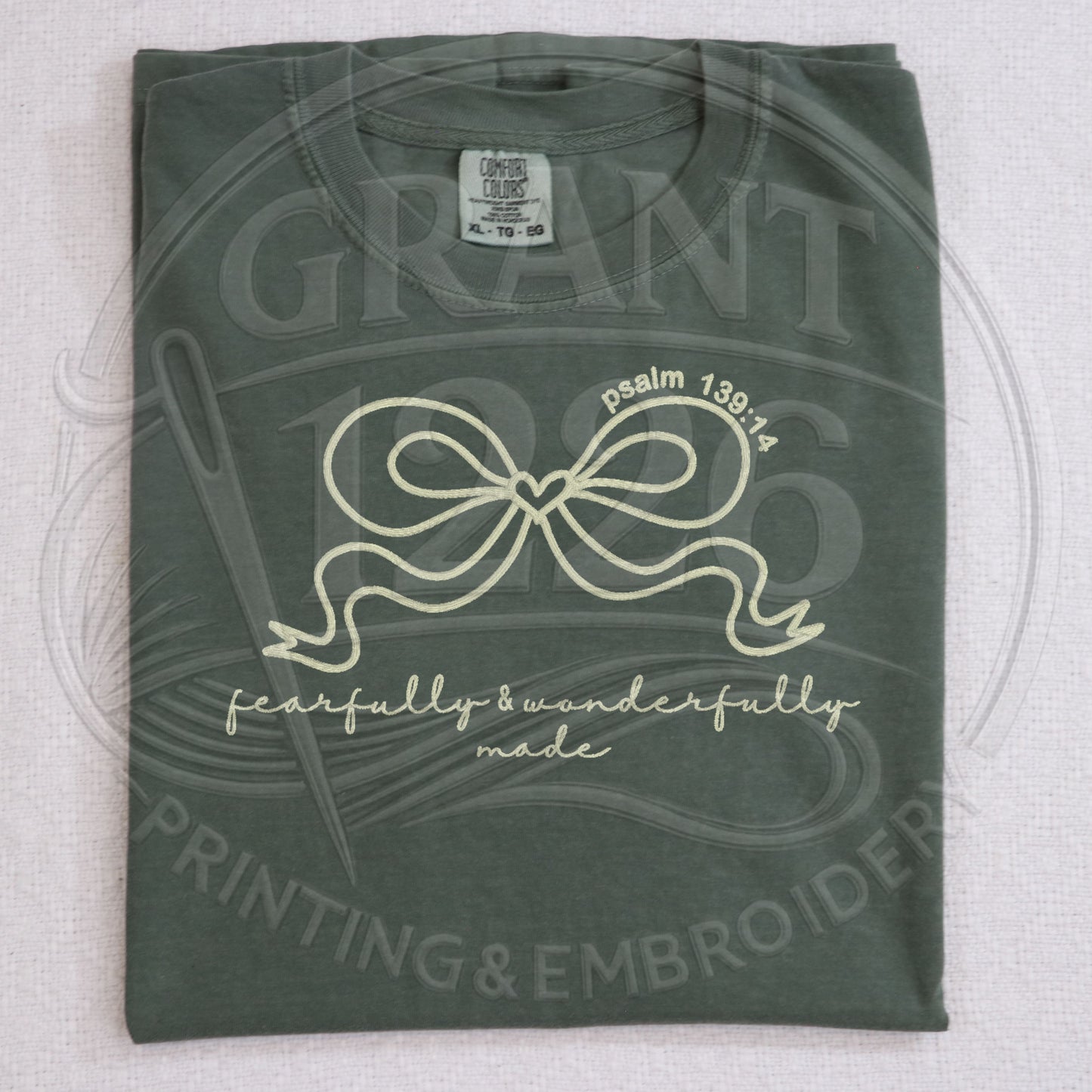 Psalm 139:14 embroidered Comfort Colors Christian tee for women