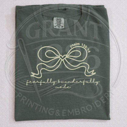 Psalm 139:14 embroidered Comfort Colors Christian tee for women