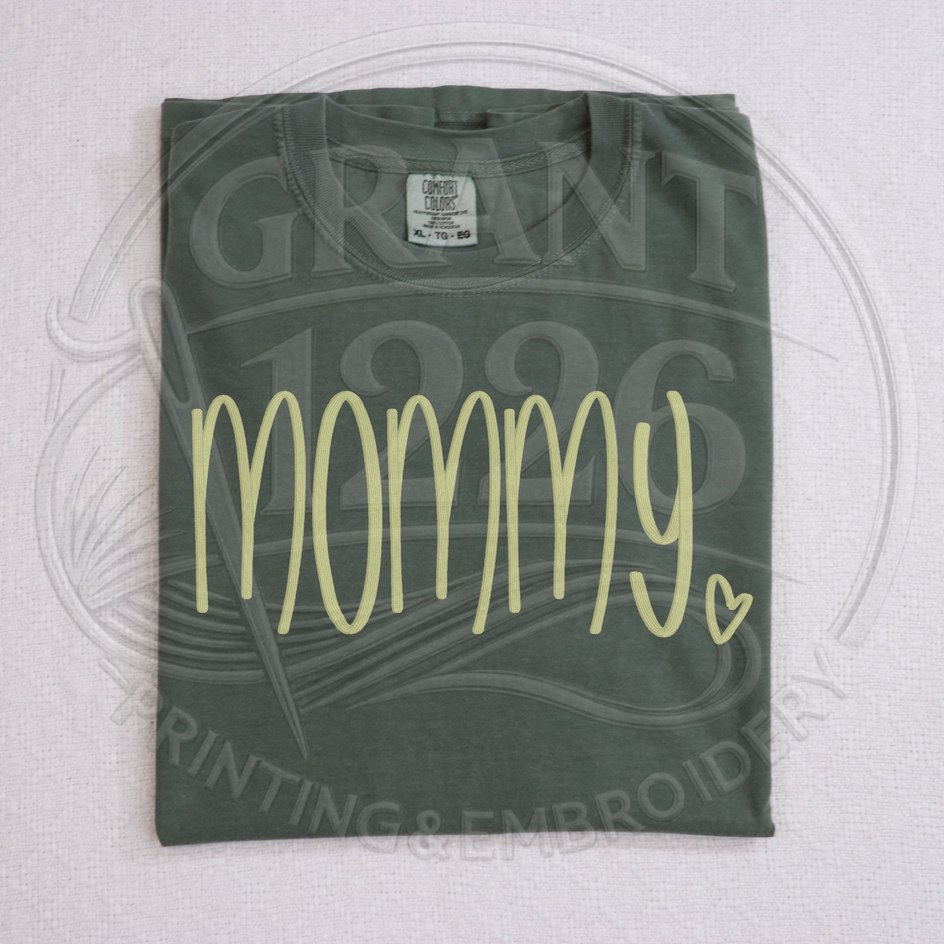 Moss green embroidered mommy shirt aesthetic mom tee