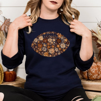 Navy floral football sweatshirt with autumn flowers for football season