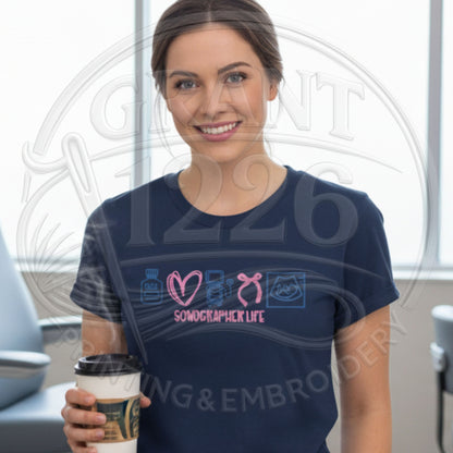 Navy ultrasound technologist shirt modeled in a clinic setting