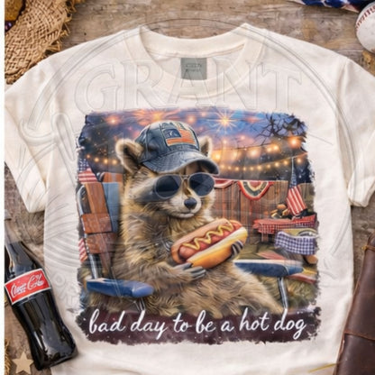Neutral colored patriotic raccoon BBQ shirt