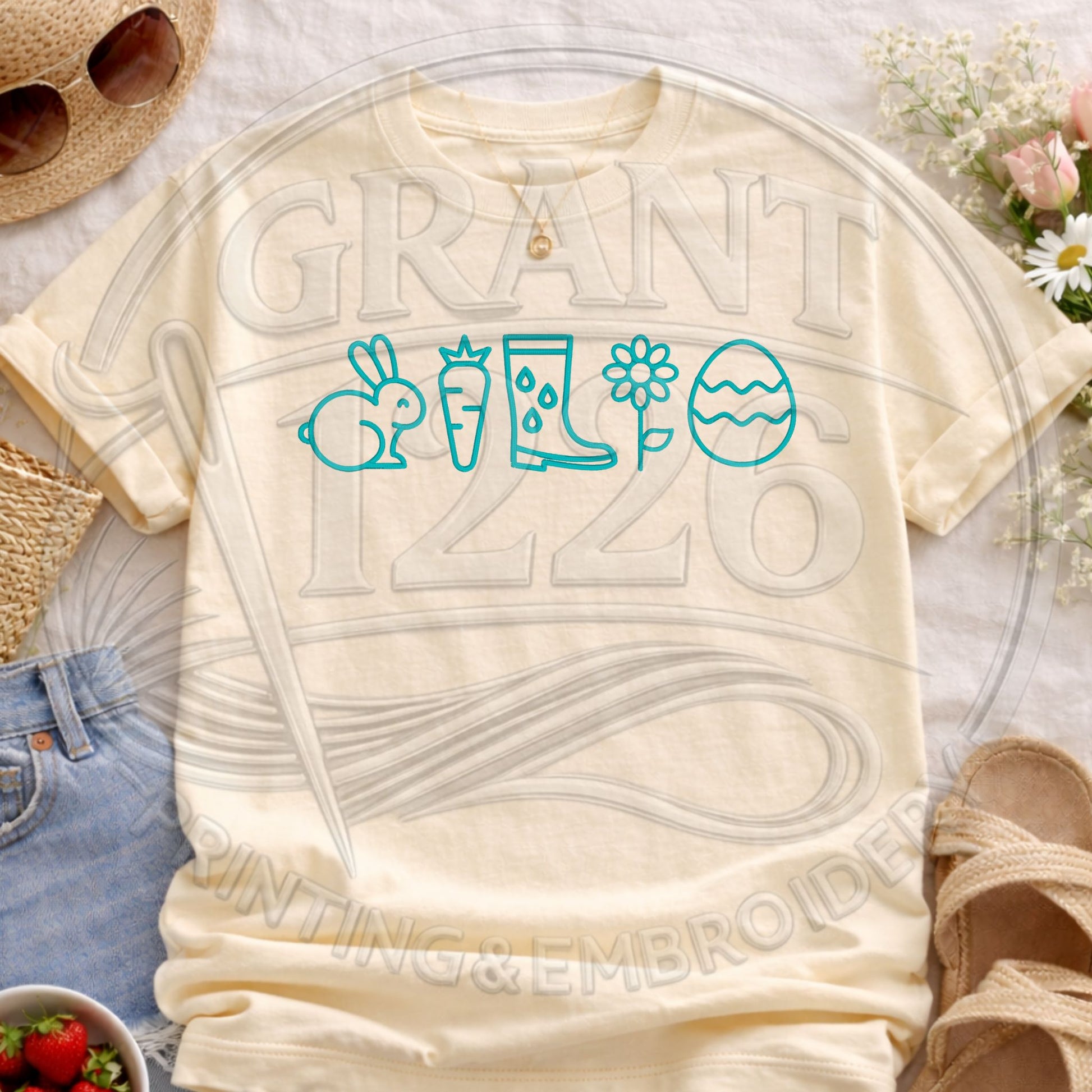Neutral cream spring icons embroidered graphic tee