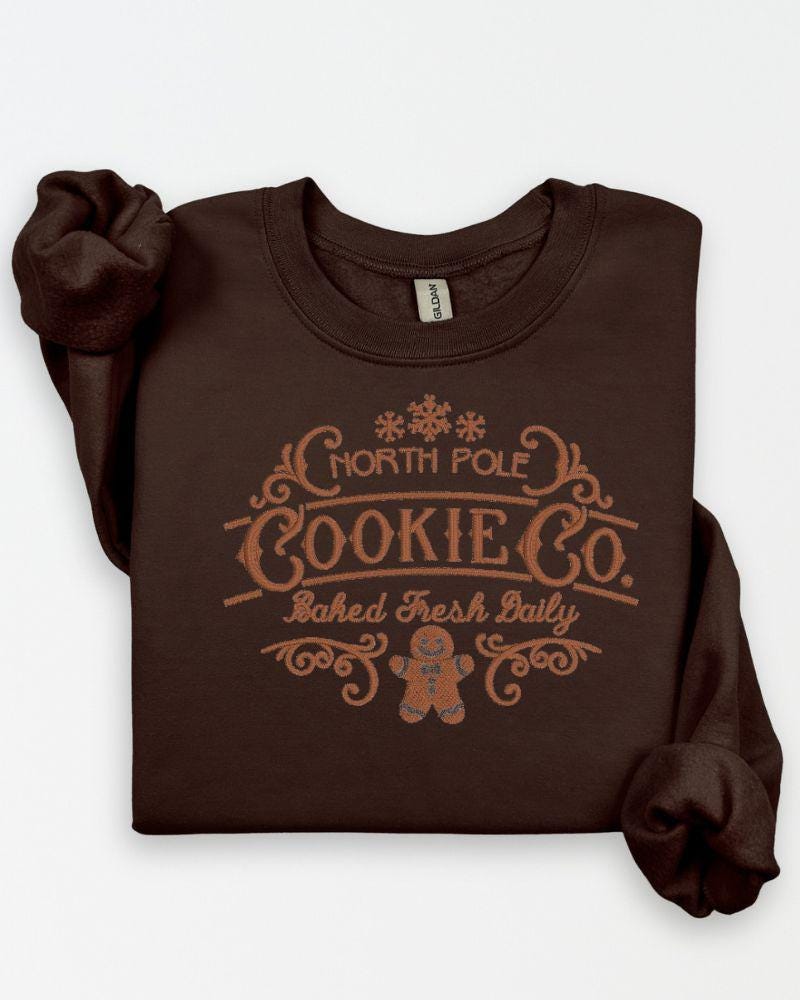 North Pole Cookie Co. embroidered Christmas sweatshirt in Chocolate
