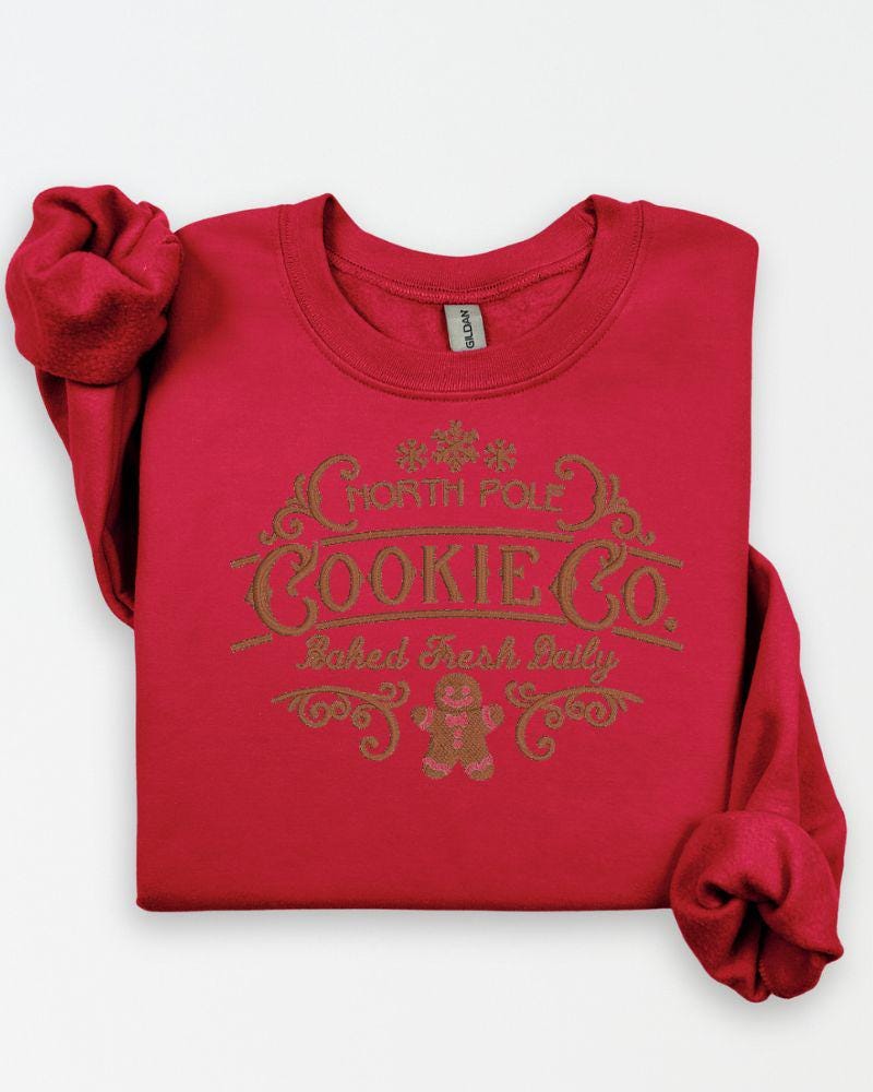 North Pole Cookie Co. embroidered Christmas sweatshirt in Red