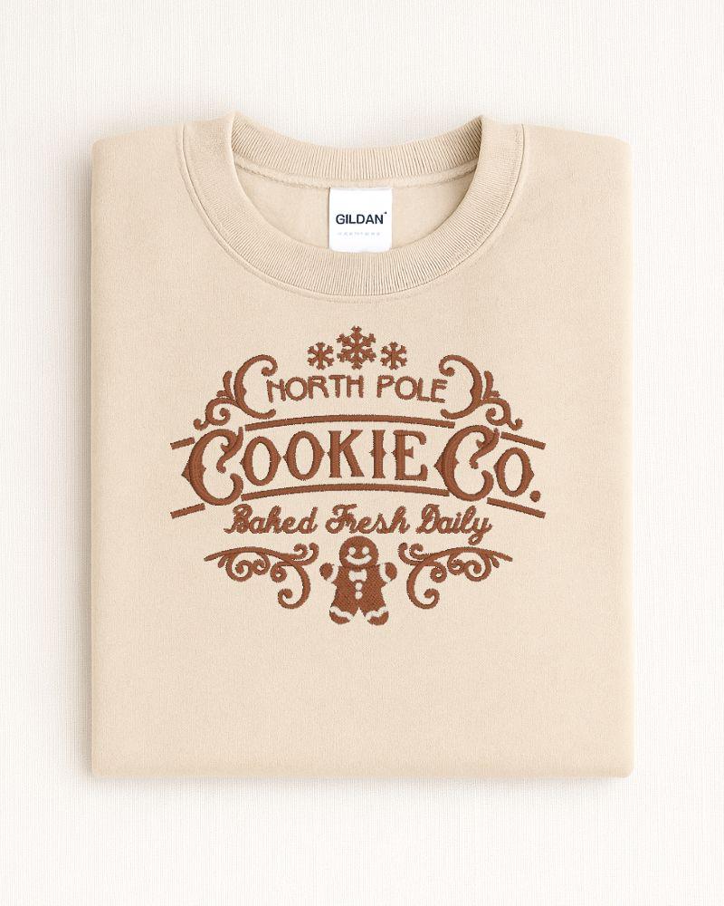 North Pole Cookie Co. embroidered Christmas sweatshirt in Sand