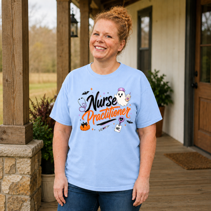 NP Halloween ghost shirt on Chambray Comfort Colors short sleeve tee