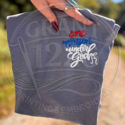 Blue Jean Comfort Colors Christian patriotic embroidered T-shirt