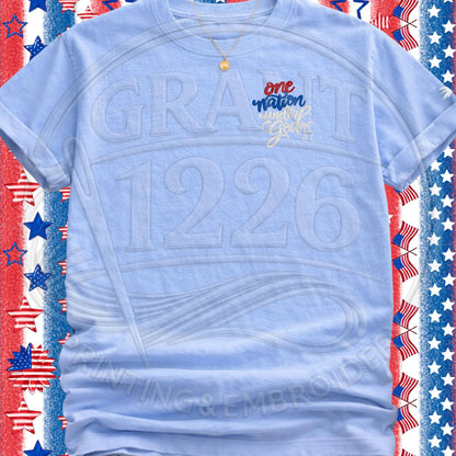 Chambray T-shirt with One Nation Under God Christian embroidery